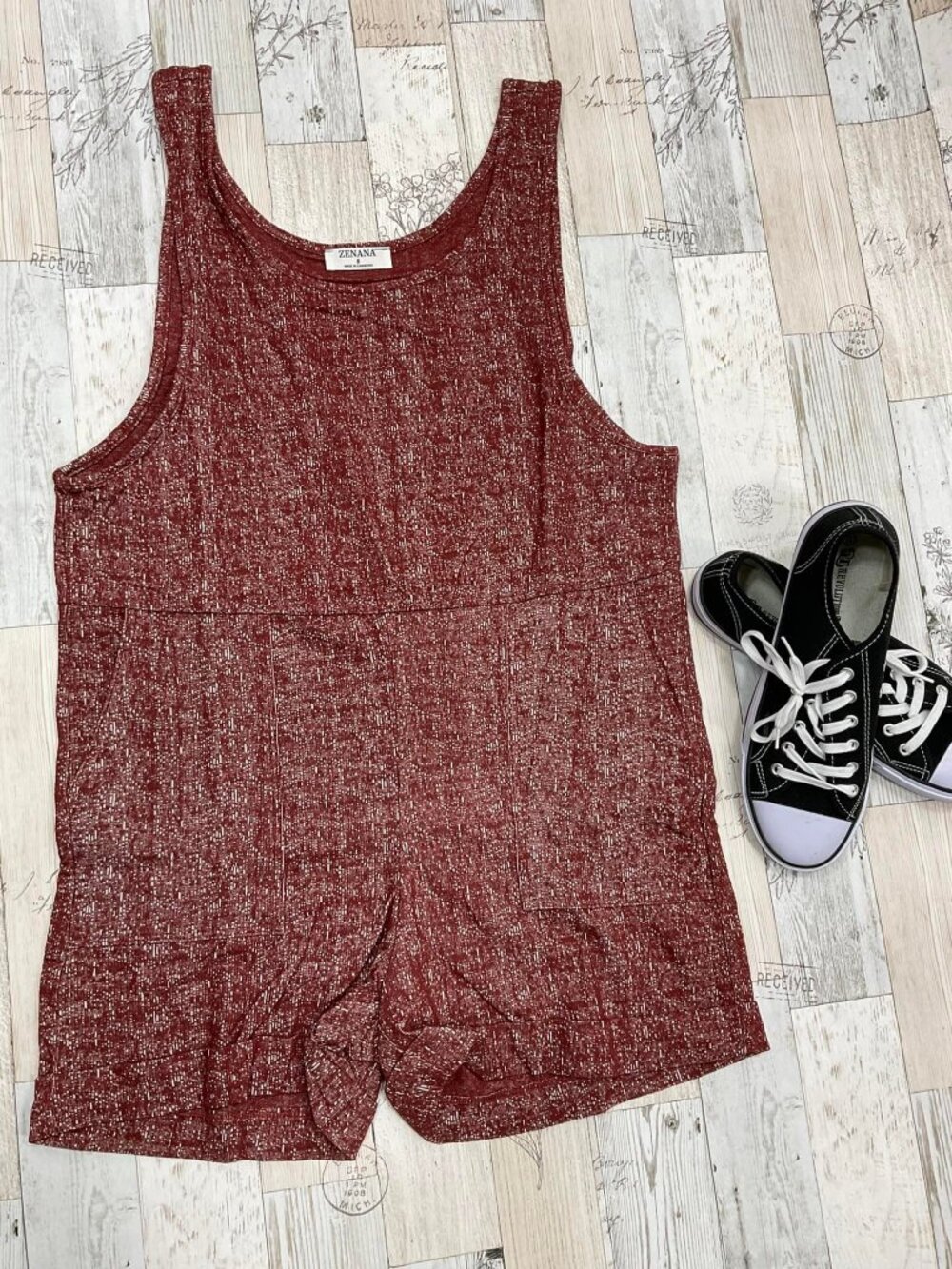 Sleeveless Romper with Pockets in Brick Size 2XLarge